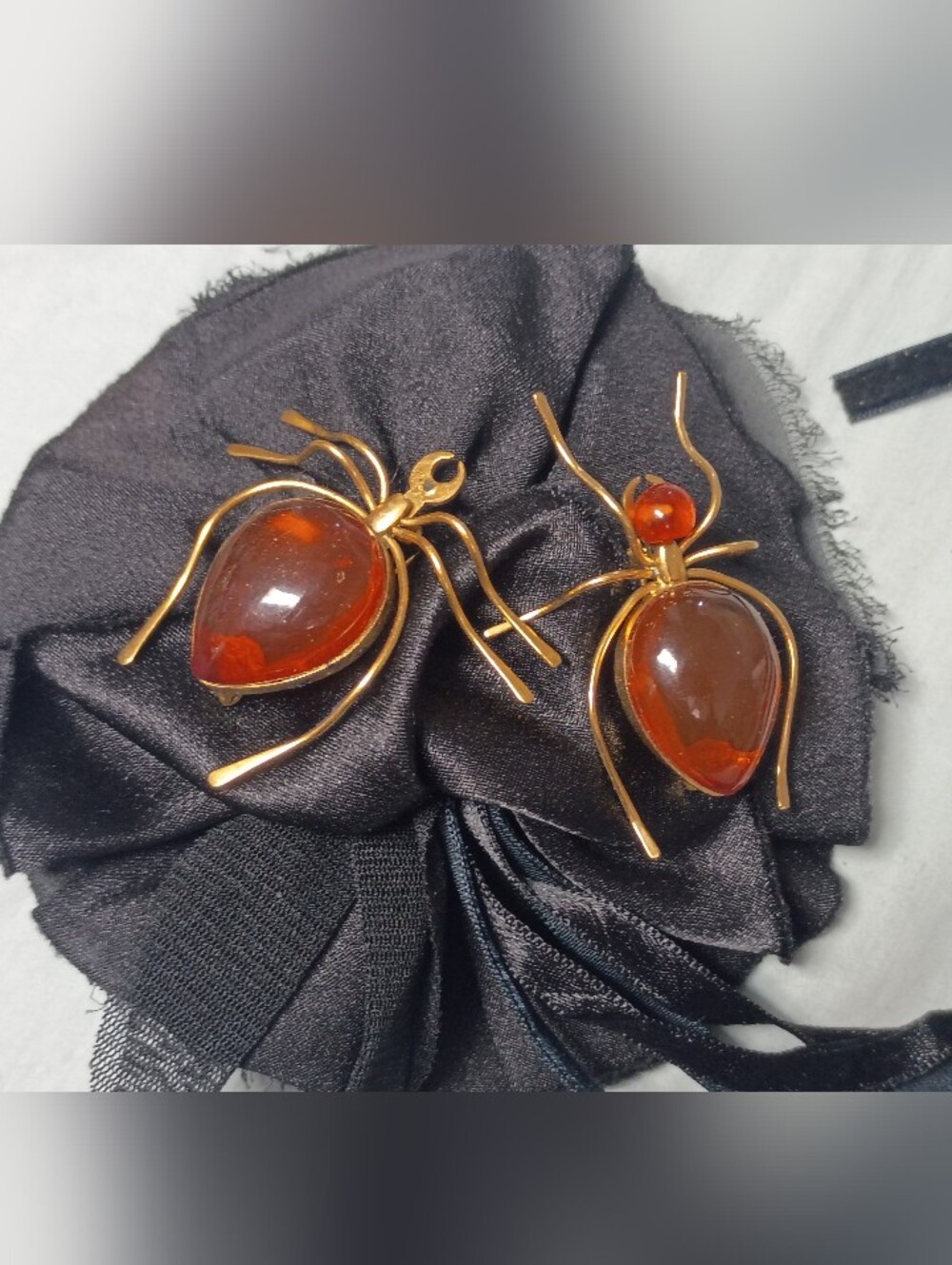 ❤️2 Vintage BALTIC AMBER Gold Spider Brooch Pin Soviet Kilingrad